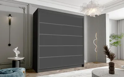 Produktbild von Kleiderschrank Harry IV 180 cm - Groß Schwebetürenschrank, Schiebetürenschrank mit Kleiderstange und Einlegeboden, Schlafzimmerschrank, Schiebetüren, 180x215x58 cm (Schwarz)
