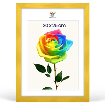 Obrázok produktu pre MG Design, rámček na fotografie, 20 x 25 cm – fotorámik so žltým dreveným rámom (masívne drevo) a nárazuvzdorným akrylovým sklom, vhodný na zavesenie aj na postavenie (vertikálne aj horizontálne)