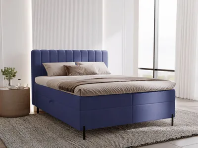 Produktbild von GrainGold Boxspringbett Primavera 180x200 - Bett mit Matratze und Topper - Boxspringbett mit Bettkasten und Matratze - Boxspringbett Dunkelblau (Komodo 50)