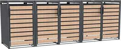 Zdjęcie produktu dla Westmann metalowy kosz na śmieci Lacina 5x240 L antracyt/drewno 80x332x116 cm