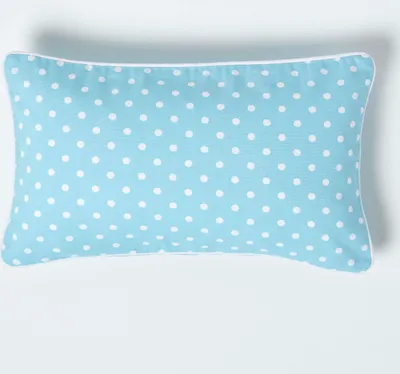 Immagine prodotto di Copricuscino HOMESCAPES blu a pois, 100% cotone, 30 x 50 cm