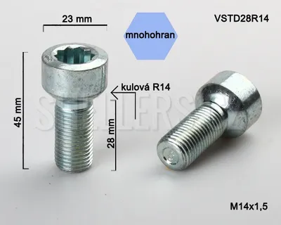 Obrázek produktu pro Kolový šroub M14x1,5x28 koule R14 s vnitřním mnohohranem, VSTD28R14 průměr 23, výška 45