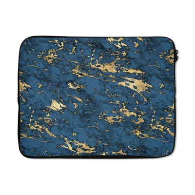 Produktbild von MuchoWow® Laptop Hülle 15 Zoll Blau - Marmor - Gold - Design Laptoptasche - Laptoptasche - Sleeve - Rundum-Schutz
