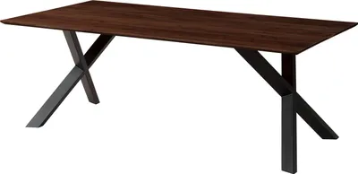 Immagine prodotto di MASSIVMOEBEL24 | Tavolo da pranzo in legno di acacia 200x100x75 laccato marrone / gambe a X inclinate antracite SWISS EDGE