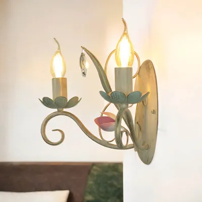 Immagine prodotto di Lampada da parete floreale "Luce" bianco rosa metallo vetro 2 luci soggiorno camera da letto corridoio
