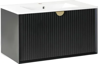 Zdjęcie produktu dla BELIANI Szafka łazienkowa z umywalką czarna MDF wisząca pod umywalkę 80 x 43 cm styl nowoczesny