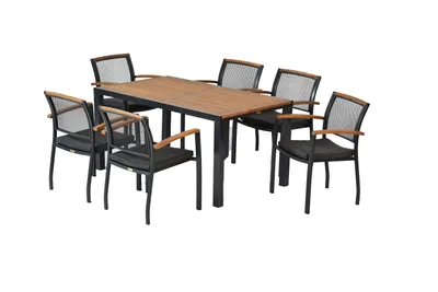 Produktbild von Merxx Gartenmöbelset "Tilos" 13tlg. mit Tisch 150 x 90 cm, inkl. Kissen - Aluminiumgestell Graphit mit Akazienholz