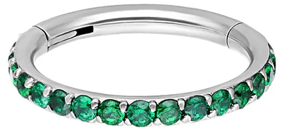 Produktbild von Wildcat Piercingringe - Pave Set Crystals Conch Ring aus Chirurgenstahl 316L, Körperstelle: Ohr, Nase, Lippe, Bauchnabel, Stärke: 1,2mm| Durchmesser: 10,0mm, Silber-Smaragdgrün