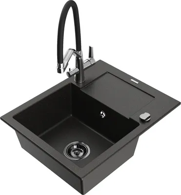 Produktbild von Mexen Enzo 1 Becken-Granitspüle mit Abtropffläche und Mischbatterie Duo, Schwarz/Gold metallisch - 6506-75-671701-07-B