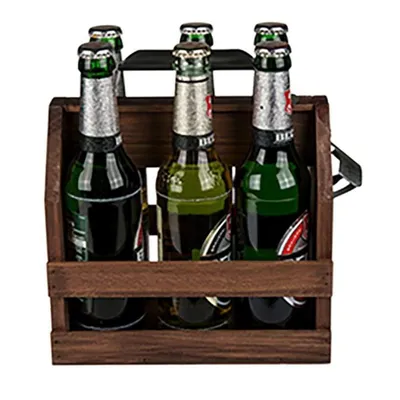 Produktbild von Flaschenträger mit Flaschenöffner  für 6x 0,33 L Flaschen Holz Party Bierkiste