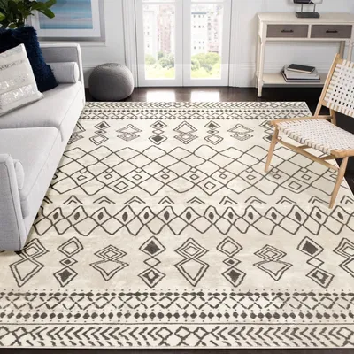 Teppichläufer 150x210 cm rutschfest waschbar Mikrofaser beige geometrisch