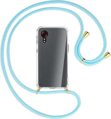 Produktbild von Handykette Backcover-Schutzhülle mit Band (Metall goldfarben) für Samsung Galaxy Xcover 5 (G525) - himmelblau
