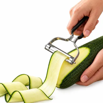 Produktbild von Kartoffelschäler, Edelstahl Gemüseschäler mit Wellenschliff, ergonomischer Griff, vielseitiger Küchenschäler, 15 cm, Schwarz