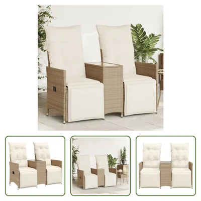 Image de The Living Store Canapé de jardin 2 places réglable avec table Beige Poly Rattan