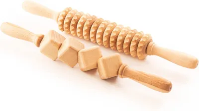 Produktbild von Anti-Cellulite-Massage-Set: Massager, 2 Massage-Rollen mit Griff, Maderotherapie aus Holz