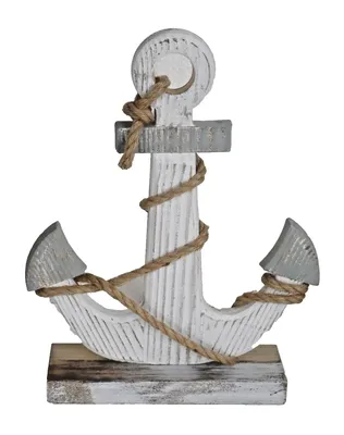 Produktbild von Deko Holz Anker mit Seil auf Sockel Maritim Schiff Boot Dekoanker Figur Skulptur