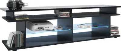 Produktbild von Vladon TV Board Movie V3 Game On 138,5 x 39 x 37,5 cm inkl. LED-Beleuchtung Blau, Korpus in Schwarz matt, Game Aufsatz in Schwarz Hochglanz