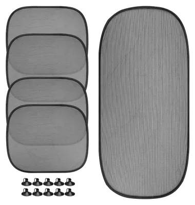 Image de Lot de 5 pare-soleil pour vitres latérales de voiture avec 10 ventouses, 45 x 36 cm, noir, conçu pour protéger contre les rayons ultraviolets.