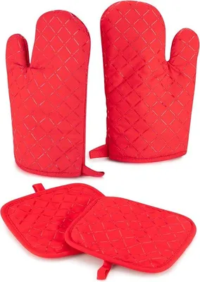 Produktbild von Famanu Ofenhandschuh-Set mit Antirutsch-Pfannenlappen - Rot
