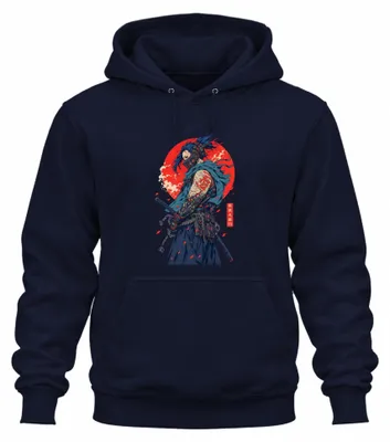 Imagen del producto de Sudadera con capucha estilo cyberpunk, diseño de samurái, katana, Japón, anime, estética Y2K, modelo "ronin", color azul marino, talla M