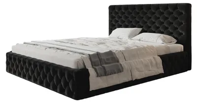 Produktbild von AlpiMeble Bett 90x200 - Polsterbett mit Bettkasten und Metallrahmen - Elegant Betten - Weicher Jasminstoff - Kollektion Miami, Schwarz