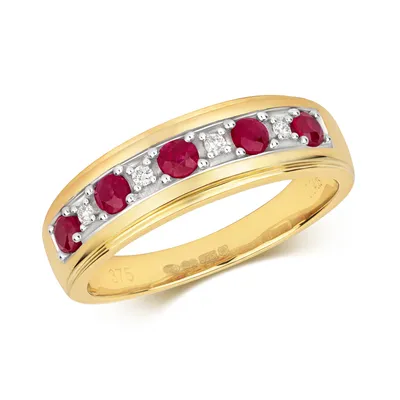 Produktbild von Funkelndes Feuer Klassischer 9 Karat (375) Gold Halb Eternity Diamant Damenring Brillant-Schliff H - PK1 mit Rubin, 57 (18.1); TRS291129KYRSP