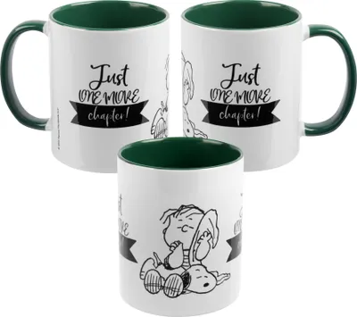 Produktbild von The Peanuts Tasse Snoopy - Just one more chapter! Kaffeetasse Becher Kaffeebecher aus Keramik Grün Weiß 320 ml