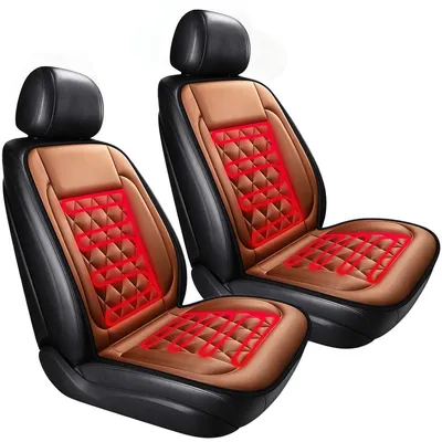 Produktbild von Auto Sitzheizung 12V, beheizbare Autositzauflage für Vordersitze, 2er Set, 55 x 50 cm, Schnellheizung, Überhitzungsschutz, Braun