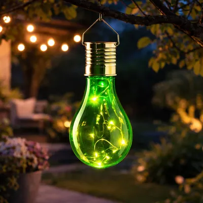 Produktbild von LED Solar Glühbirne GLOW - warmweiße LED Drahtlichterkette - H: 14cm - Lichtsensor - outdoor - grün