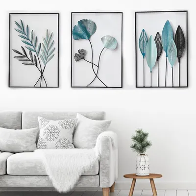 Imagen del producto de Omgoods - Decoración de pared para sala de estar, juego de 3 piezas, metal, diseño moderno y minimalista