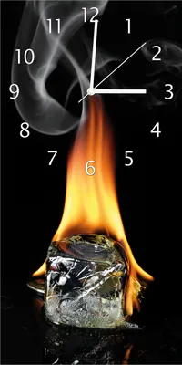 Produktbild von Wallario Design Wanduhr Brennender Eiswürfel aus Echtglas, Größe 30 x 60 cm