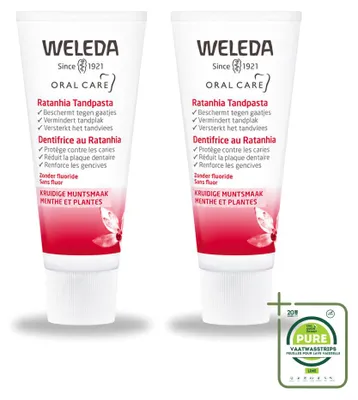 Immagine prodotto di 2 confezioni di dentifricio Ratanhia di Weleda - 75 ml - confezione grande - 2 pezzi
