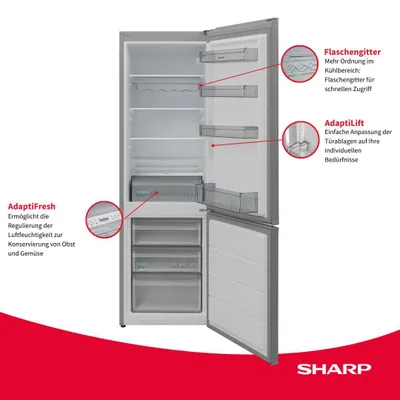 Produktbild von Sharp SJ-FBB05DTXLD-EU Kühl-/Gefrierkombination 288L Inox Look Fruit & VegZone
