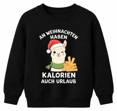 Produktbild von An Weihnachten Haben Kalorien Urlaub Alpaka Nudeln Kinder Sweatshirt Pullover, Schwarz, 140
