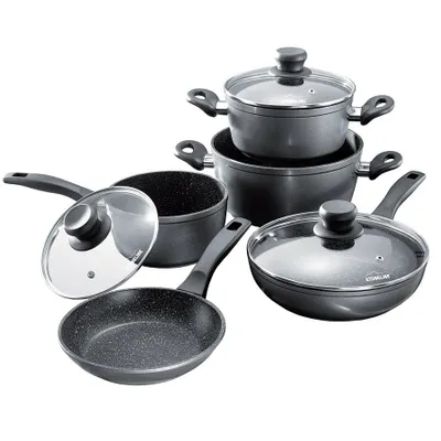 Produktbild von Stoneline 1 Kochtopf, 1 Schmorpfanne, 1 Bratpfanne, Alu-Druckguss, schwarz,