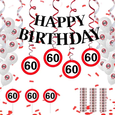 60. Geburtstag Deko-Set – Girlande, Ballons, Spiralen, Wimpel