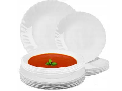 Produktbild von 24-teiliges Tafelservice Weiß Geschirrset für 6 Personen Opalglas Teller Set, Spülmaschinenfest & Mikrowellengeeignet