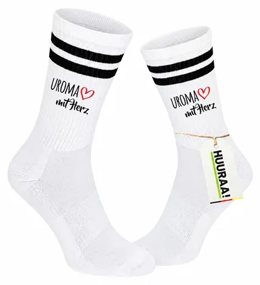 Produktbild von Huuraa Uni Socken Uroma mit Herz 42/46 Black Baumwolle Tennissocken Geschenkidee