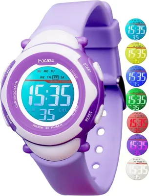 Imagen del producto de Reloj digital para niños y niñas, resistente al agua, con diseño colorido, ideal para actividades al aire libre y deportes. Fácil de leer, con cronómetro y alarma