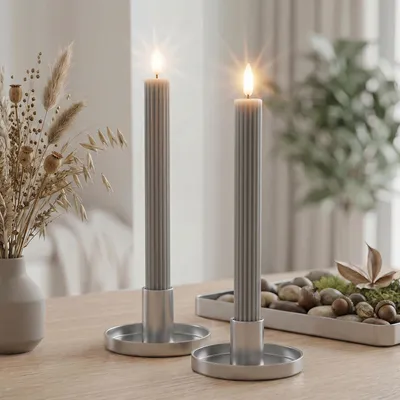 Produktbild von LED Stabkerzen Echtwachs grau, taupe 2 Stück, Timer & Fernbedienung 153279