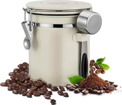 Produktbild von Kaffeebohnen in versiegelter Dose, Edelstahl 304, weiß, 1,2 l (mit Löffel)