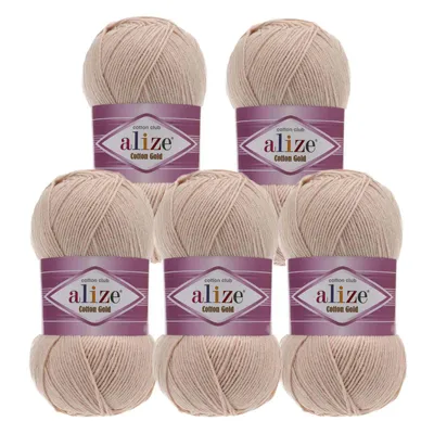 5 x 100g Strickgarn Alize Cotton Gold Uni Klassikgarn Häkelgarn creme