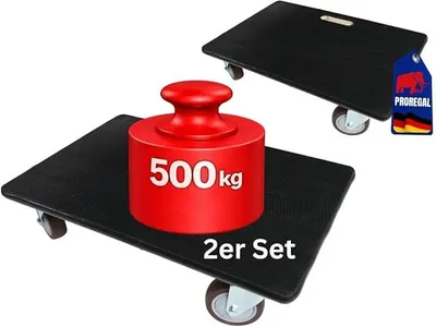 Produktbild von Profi Transportroller 60x40 cm Schwerlast 500 kg Hercules mit 4 Gummirollen & Griff, Sperrholzplatte mit Gummibelag rutschfest Rollbrett für Möbel Waschmaschine Umzug Werkstatt Kisten