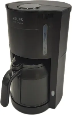 A black Krups ProAroma filter coffee machine is shown against a white background.