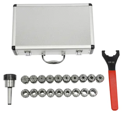 Image de Ensemble de pinces de serrage - Porte-pinces MTB2-ER32 - 19 pinces de serrage - Précision de 0,015 mm - Acier 45#/40Cr - Gravure CNC - Argenté