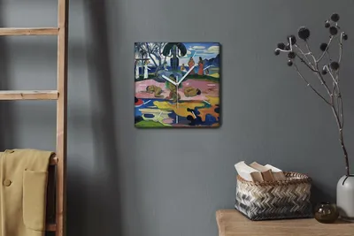 Produktbild von Coloray Hodiny Unikátní 30x30 cm  Tiché hodiny Pro obývací pokoj a kuchyň Nástěnné hodiny Plátno Bílé ručičky hodin - Boží den Paul Gauguin
