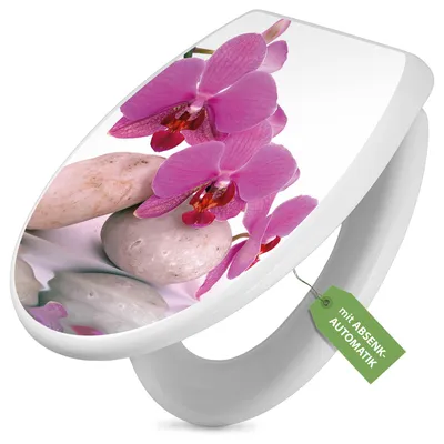 Produktbild von Toilettendeckel weiß mit Absenkautomatik und Motiv Orchidee [TDW 10086]