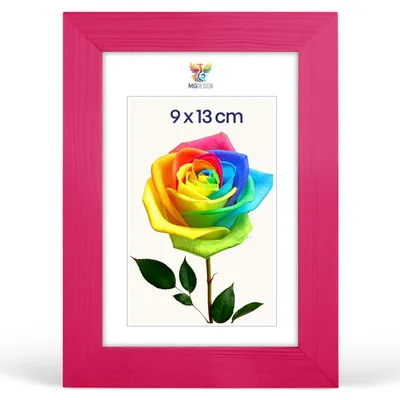 Produktbild von MG Design Bilderrahmen 9 x 13 cm - Fotorahmen mit Rosa Holzrahmen (Echtholz) und bruchsicherem Acrylglas, Hoch & Quer zum Aufhängen, zum Aufstellen