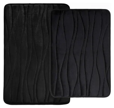 Produktbild von Badteppich aus Memory-Schaum, 2-teiliges Set, rutschfeste und saugfähige Badematte, maschinenwaschbar (40 x 60 cm + 50 x 76 cm, schwarz)