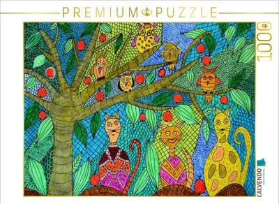 Produktbild von CALVENDO Puzzle Katzen und Eulen | 1000 Teile Lege-Größe 64x48cm Foto-Puzzle für glückliche Stunden